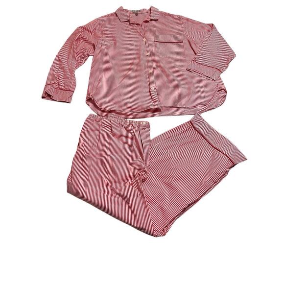 J. Crew Red & White Striped Cotton Pajama Set Size XXL Relaxed Fit Pants Shirt - Picture 2 of 8